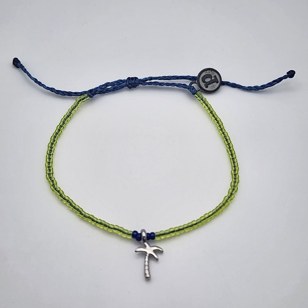 Pura Vida Blue & Green Beaded Adjustable Cord Palm Tree Bracelet